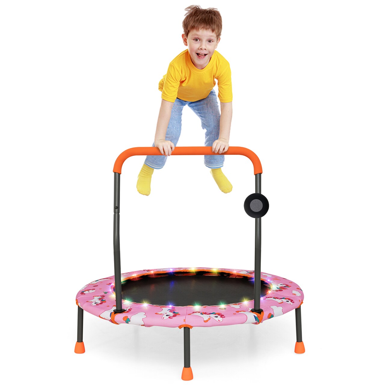 Kids Mini Trampoline with Music Lights Bluetooth Speaker Indoor Toddler Jumping Trampoline